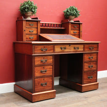 Load image into Gallery viewer, x SOLD Antique English Mahogany Desk - 14 Drawer Leather Writing Surface Desk. B12435