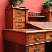 Load image into Gallery viewer, x SOLD Antique English Mahogany Desk - 14 Drawer Leather Writing Surface Desk. B12435