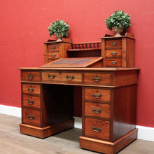 Load image into Gallery viewer, x SOLD Antique English Mahogany Desk - 14 Drawer Leather Writing Surface Desk. B12435