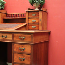 Load image into Gallery viewer, x SOLD Antique English Mahogany Desk - 14 Drawer Leather Writing Surface Desk. B12435