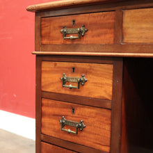 Load image into Gallery viewer, x SOLD Antique English Mahogany Desk - 14 Drawer Leather Writing Surface Desk. B12435