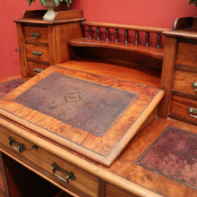 Load image into Gallery viewer, x SOLD Antique English Mahogany Desk - 14 Drawer Leather Writing Surface Desk. B12435