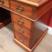 Load image into Gallery viewer, x SOLD Antique English Mahogany Desk - 14 Drawer Leather Writing Surface Desk. B12435