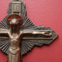 Load image into Gallery viewer, x SOLD Antique French Brass Wall Hanging Crucifix, Christ on the Cross, Home Worship. B11612