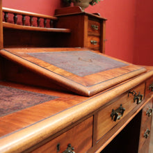 Load image into Gallery viewer, x SOLD Antique English Mahogany Desk - 14 Drawer Leather Writing Surface Desk. B12435