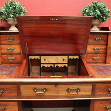 Load image into Gallery viewer, x SOLD Antique English Mahogany Desk - 14 Drawer Leather Writing Surface Desk. B12435