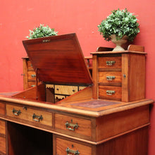 Load image into Gallery viewer, x SOLD Antique English Mahogany Desk - 14 Drawer Leather Writing Surface Desk. B12435