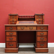 Load image into Gallery viewer, x SOLD Antique English Mahogany Desk - 14 Drawer Leather Writing Surface Desk. B12435