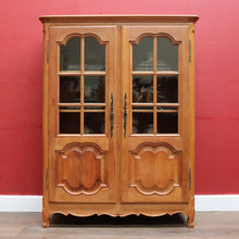 Load image into Gallery viewer, x SOLD French Oak Two Door Bookcase or China Cabinet with Twelve Panel Glass Doors Adjustable Shelves and Key. B12747