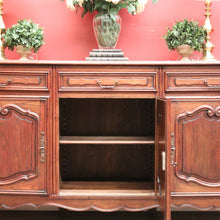 Load image into Gallery viewer, x SOLD Antique French Oak Three Drawer, Three Door Sideboard with Parquetry Top. B12429