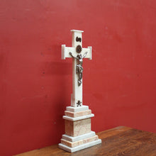 Load image into Gallery viewer, x SOLD Antique French Marble and Pewter Crucifix, Home Worship Christ on the Cross. B11440