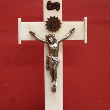 Load image into Gallery viewer, x SOLD Antique French Marble and Pewter Crucifix, Home Worship Christ on the Cross. B11440
