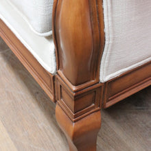 Load image into Gallery viewer, Vintage European Walnut Two Seater Sofa with Neutral Linen Style Upholstery. B13120