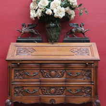 Load image into Gallery viewer, x SOLD Antique French Writing Bureau with Shaped Drawer Fronts Brass Handles Internal Drawers and Scroll Feet. B12738