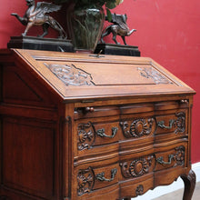 Load image into Gallery viewer, x SOLD Antique French Writing Bureau with Shaped Drawer Fronts Brass Handles Internal Drawers and Scroll Feet. B12738