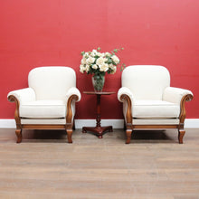 Load image into Gallery viewer, Pair of Vintage European Walnut Upholstered Armchairs, Linen Fabric. B13122