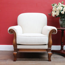 Load image into Gallery viewer, Pair of Vintage European Walnut Upholstered Armchairs, Linen Fabric. B13122