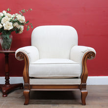 Load image into Gallery viewer, Pair of Vintage European Walnut Upholstered Armchairs, Linen Fabric. B13122