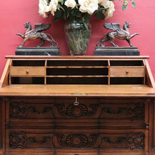 Load image into Gallery viewer, x SOLD Antique French Writing Bureau with Shaped Drawer Fronts Brass Handles Internal Drawers and Scroll Feet. B12738