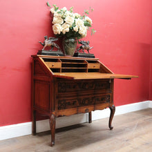 Load image into Gallery viewer, x SOLD Antique French Writing Bureau with Shaped Drawer Fronts Brass Handles Internal Drawers and Scroll Feet. B12738