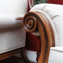 Load image into Gallery viewer, Pair of Vintage European Walnut Upholstered Armchairs, Linen Fabric. B13122