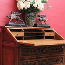 Load image into Gallery viewer, x SOLD Antique French Writing Bureau with Shaped Drawer Fronts Brass Handles Internal Drawers and Scroll Feet. B12738