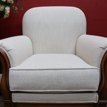 Load image into Gallery viewer, Pair of Vintage European Walnut Upholstered Armchairs, Linen Fabric. B13122