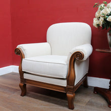 Load image into Gallery viewer, Pair of Vintage European Walnut Upholstered Armchairs, Linen Fabric. B13122