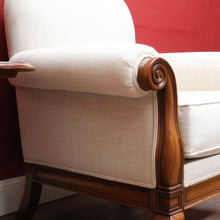 Load image into Gallery viewer, Pair of Vintage European Walnut Upholstered Armchairs, Linen Fabric. B13122