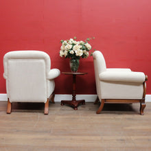 Load image into Gallery viewer, Pair of Vintage European Walnut Upholstered Armchairs, Linen Fabric. B13122