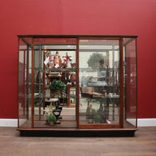 Load image into Gallery viewer, x SOLD Antique Australian Maple Mirror Back Museum Specimen Cabinet or Display Cupboard with Glass Shelves. B12434