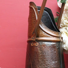 Load image into Gallery viewer, x SOLD Antique Dutch Copper Coal Scuttle Marked Hubens with Musketeer Imprint and Dual Handles. B12856