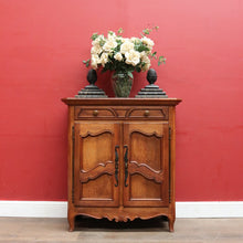 Load image into Gallery viewer, Antique French Oak Two Door Hall Cabinet with Single Drawer Panelled Doors Brass Handles and Fixed Shelf. B12850