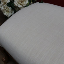 Load image into Gallery viewer, Vintage European Walnut Upholstered Footstool Ottoman, Linen Fabric. B13121
