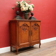 Load image into Gallery viewer, x SOLD Antique French Oak Two Door Cabinet with Carved Detail Brass Escutcheons Narrow Depth and Key. B12855