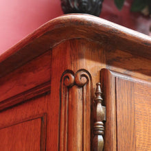 Load image into Gallery viewer, x SOLD Antique French Oak Two Door Cabinet with Carved Detail Brass Escutcheons Narrow Depth and Key. B12855