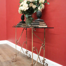 Load image into Gallery viewer, Antique French Wrought Iron and Glass Top Hall Table Lamp Table, Planter Table. B12440