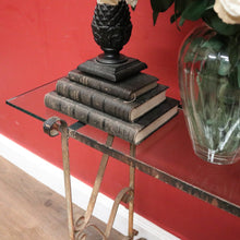 Load image into Gallery viewer, Antique French Wrought Iron and Glass Top Hall Table Lamp Table, Planter Table. B12440