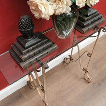Load image into Gallery viewer, Antique French Wrought Iron and Glass Top Hall Table Lamp Table, Planter Table. B12440