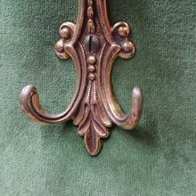 Load image into Gallery viewer, x SOLD Antique French Coat Rack with Four Large Hooks Green Velvet Backing and Oval Mirror. B12796