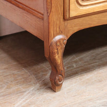 Load image into Gallery viewer, x SOLD Vintage French Chest of Three Drawers with Metal Handles and Carved End Detail. B12772