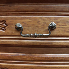 Load image into Gallery viewer, x SOLD Vintage French Chest of Three Drawers with Metal Handles and Carved End Detail. B12772