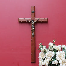 Load image into Gallery viewer, Large Antique French Oak and Brass Wooden Crucifix with Carved Thorn Detail. B12798