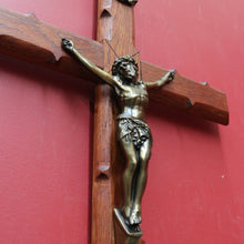 Load image into Gallery viewer, Large Antique French Oak and Brass Wooden Crucifix with Carved Thorn Detail. B12798