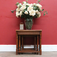 Load image into Gallery viewer, x SOLD Set of French Oak Nesting Tables with Graduated Sizes Stretcher Bases and Turned Legs. B12843