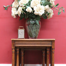 Load image into Gallery viewer, x SOLD Set of French Oak Nesting Tables with Graduated Sizes Stretcher Bases and Turned Legs. B12843