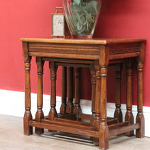 Load image into Gallery viewer, x SOLD Set of French Oak Nesting Tables with Graduated Sizes Stretcher Bases and Turned Legs. B12843