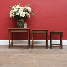 Load image into Gallery viewer, x SOLD Set of French Oak Nesting Tables with Graduated Sizes Stretcher Bases and Turned Legs. B12843