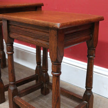 Load image into Gallery viewer, x SOLD Set of French Oak Nesting Tables with Graduated Sizes Stretcher Bases and Turned Legs. B12843