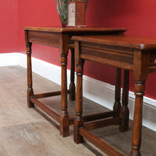 Load image into Gallery viewer, x SOLD Set of French Oak Nesting Tables with Graduated Sizes Stretcher Bases and Turned Legs. B12843